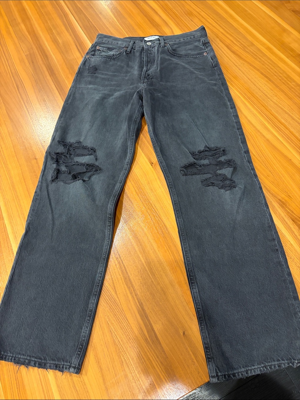 Agolde Black Distressed Boyfriend Jeans